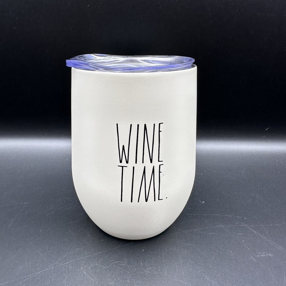 Rae Dunn Wine Time 12oz Ivory Tumbler Insulated Stainless Pre-owned